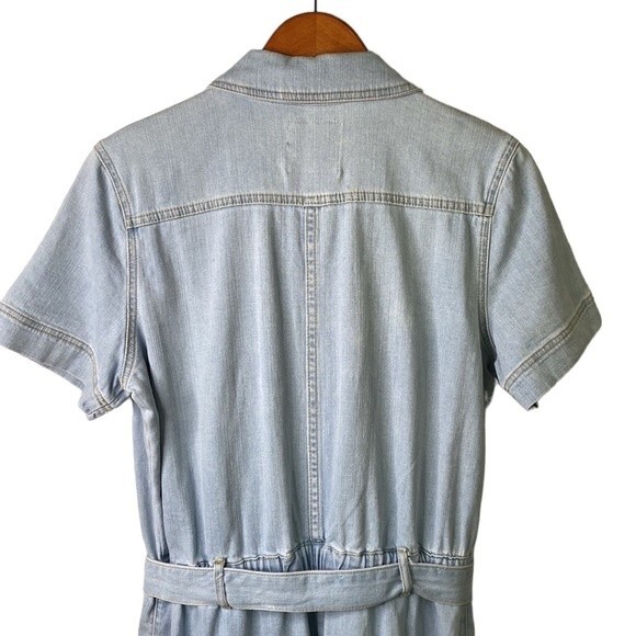 Ella Moss Belted Denim Short Sleeve Cropped Wide Leg Jumpsuit Relaxed Fit - Picture 8 of 16